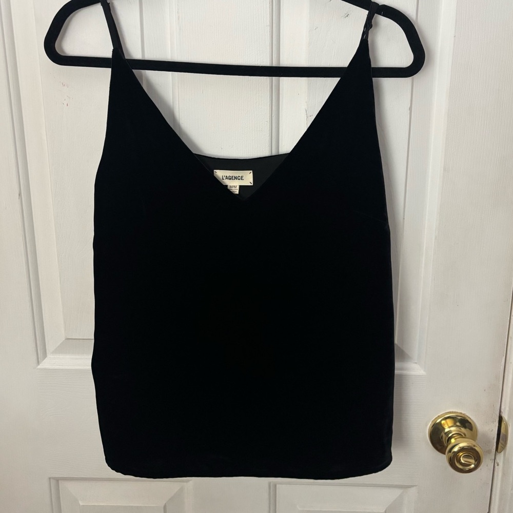 L'AGENCE Black Velvet Camisole Top
